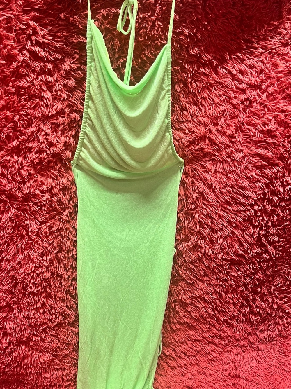 Fashion Nova Sleek Lime Green Cowl Neck Backless Slip Dress Medium New WO Tags
